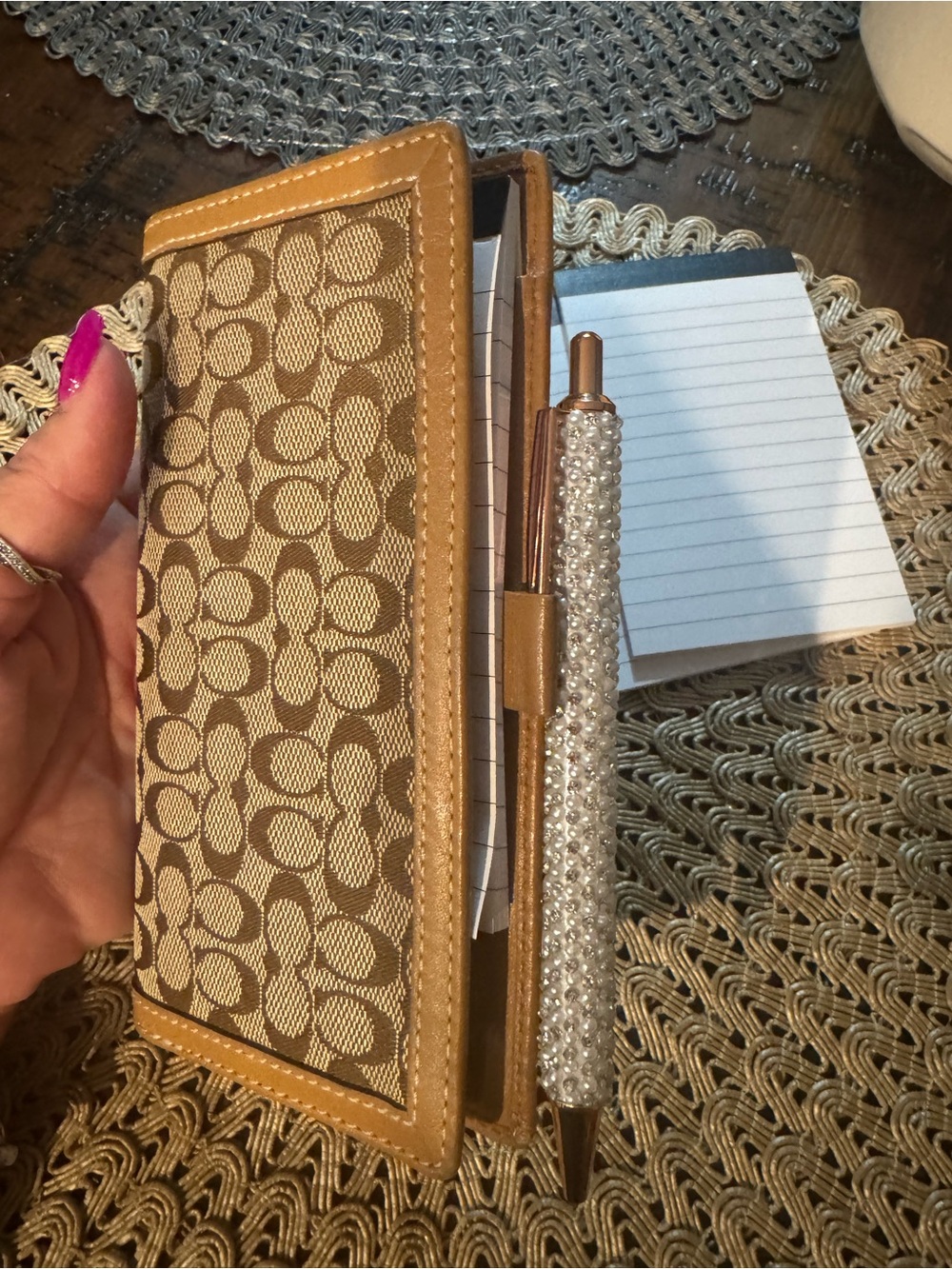 Coach Signature Wallet Combined Notepad Holder with Pen & 2 Backup Notepads EUC